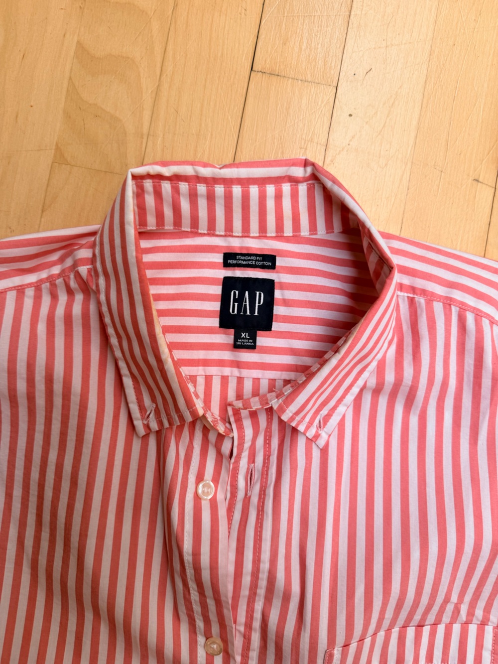 GAP PinkRed and White Striped Button-Down Shirt